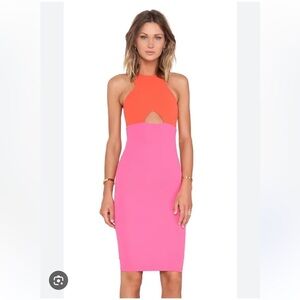 Nookie/ colorblock orange pink Bodycon  Farrah Shift midi Dress  10